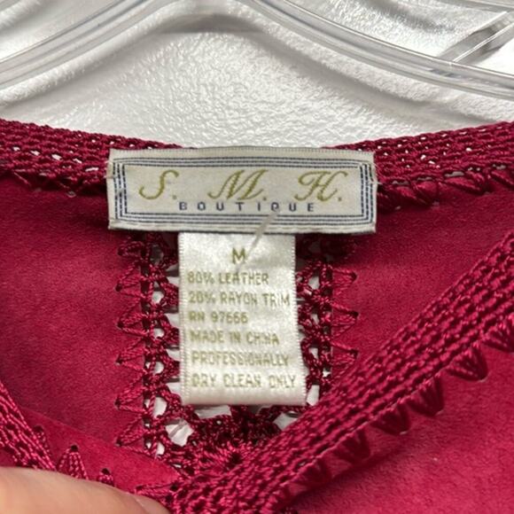 SMH Boutique Red Leather Crocheted Holiday BohoTop Size‎ Medium (M) - Picture 7 of 8